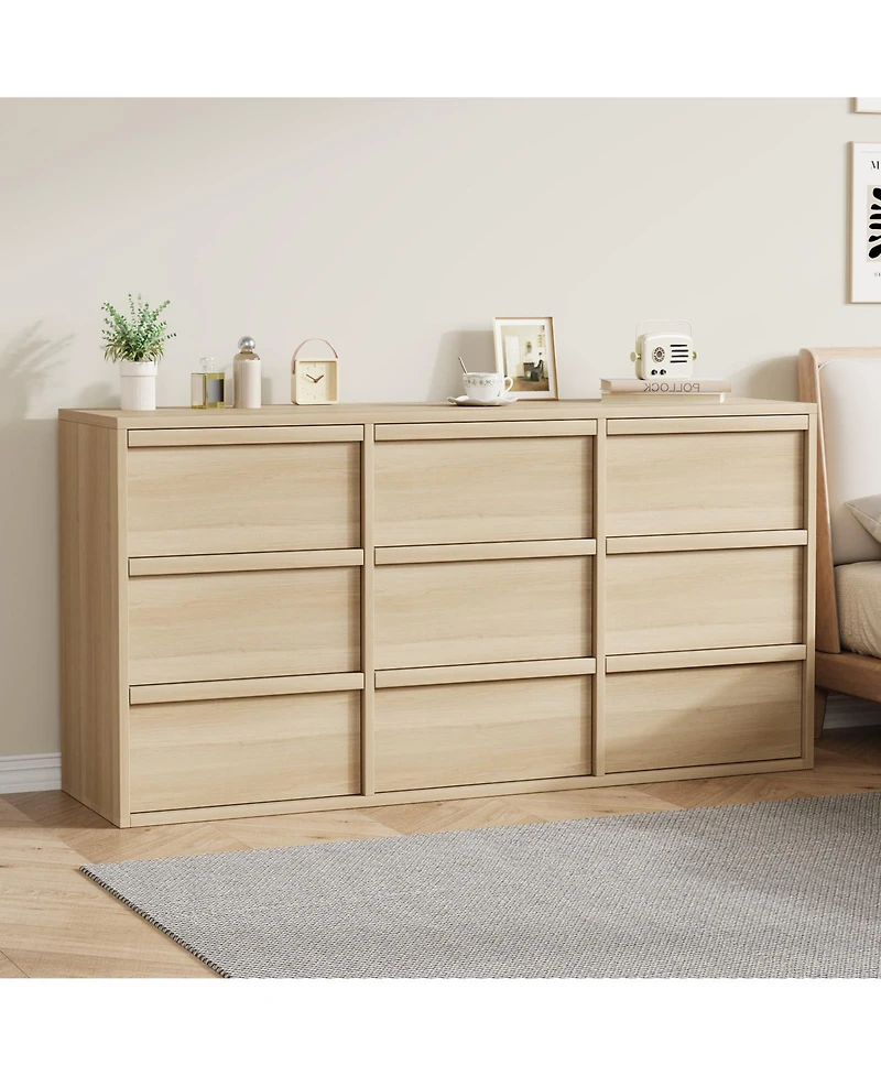 homfan Large 9 Drawer Dresser for Bedroom, Modern Wooden Chest, Spacious Organizer for Living Room, Nursery, Entryway, Hallway, Closet