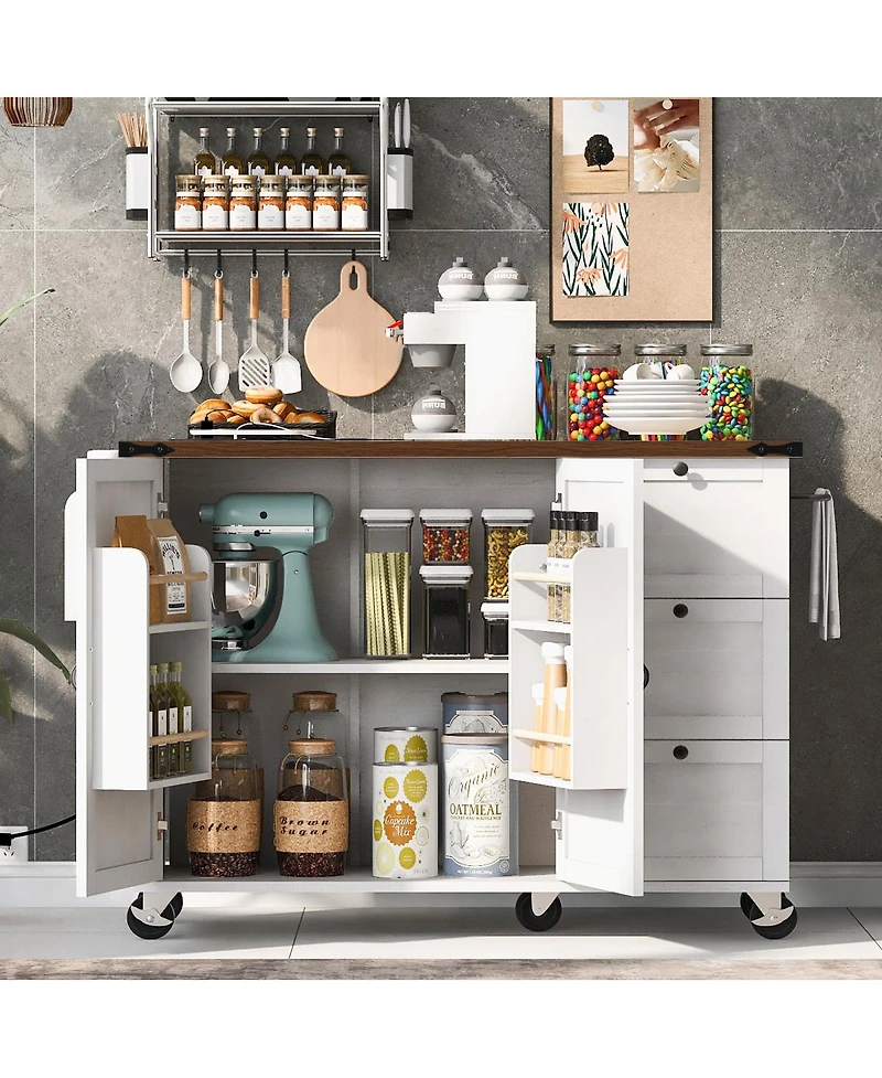 Streamdale Furniture 54.5'' Farmhouse Kitchen Island with Power Outlet Drop Leaf and Storage