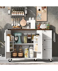 Streamdale Furniture 54.5'' Farmhouse Kitchen Island with Power Outlet Drop Leaf and Storage
