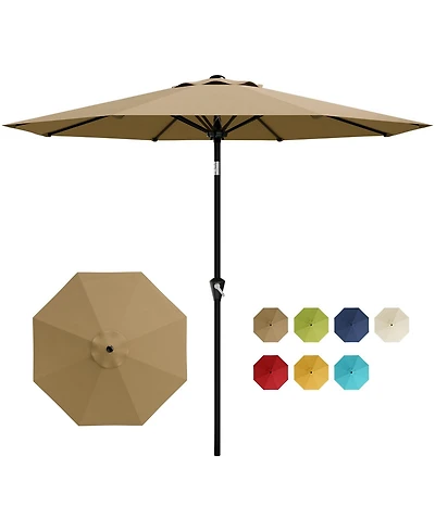 homfan 9Feet Outdoor Patio Umbrella With Protection, Crank And Push Button Tilt, 8 Sturdy Ribs, Sunshade For Garden Backyard Deck