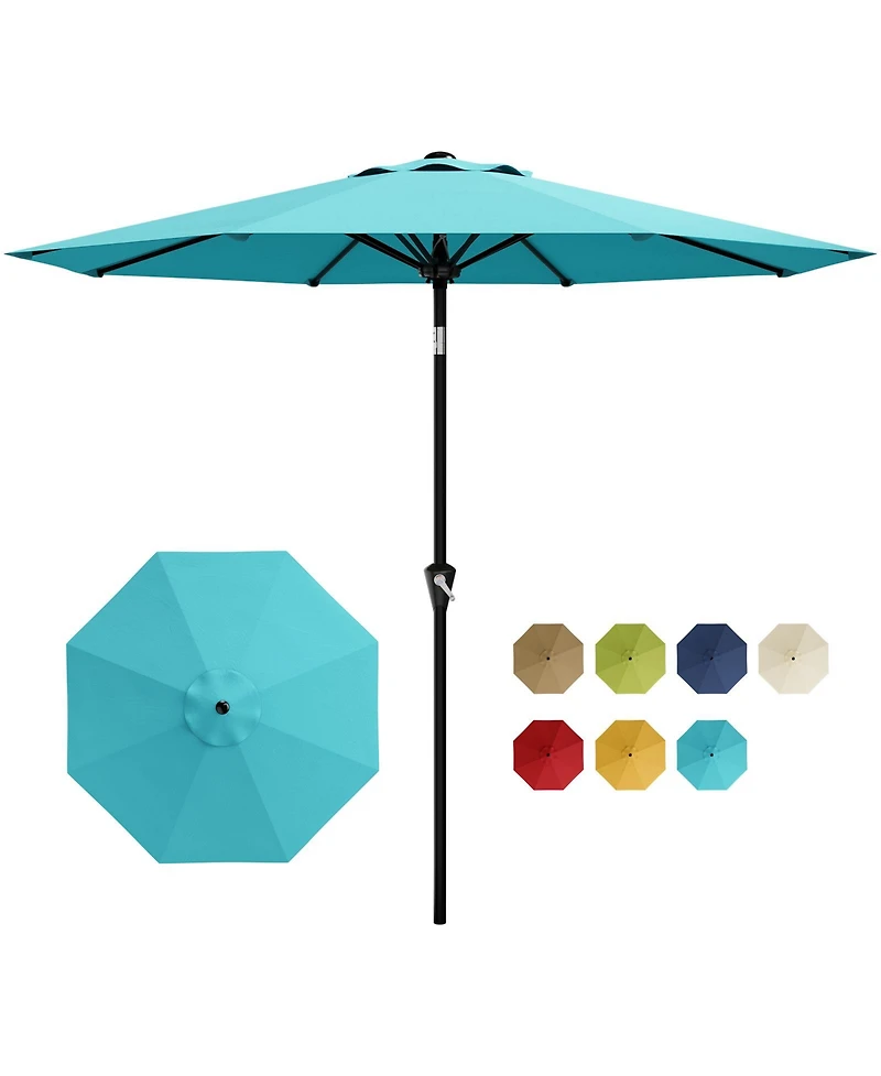 homfan 9Feet Outdoor Patio Umbrella With Protection, Crank And Push Button Tilt, 8 Sturdy Ribs, Sunshade For Garden Backyard Deck