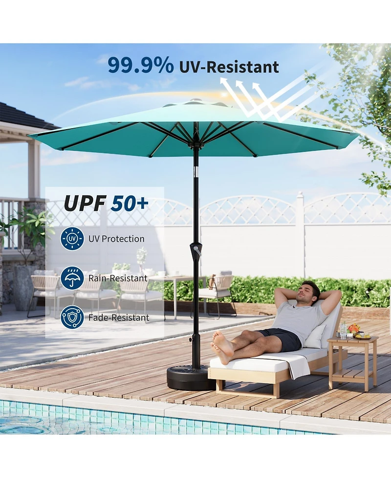 homfan 9Feet Outdoor Patio Umbrella With Protection, Crank And Push Button Tilt, 8 Sturdy Ribs, Sunshade For Garden Backyard Deck