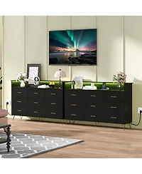 homfan Modern 9-Drawer Dresser with Rgb Led Lights, Wooden Storage Cabinet 3 Outlets and 2 Usb Ports, Spacious Chest for Bedroom
