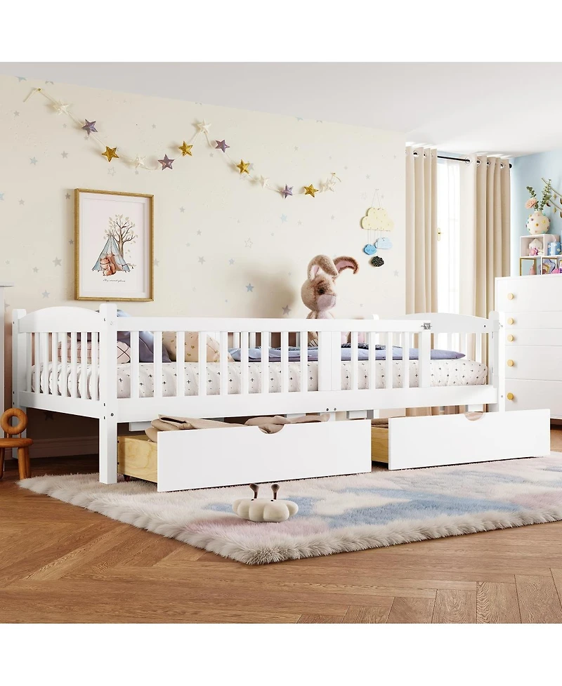 Streamdale Furniture Platform Bed with Storage and Guardrails