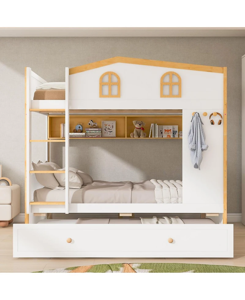 Streamdale Furniture Full over Full House Bunk Bed with Storage Shelves and Trundle