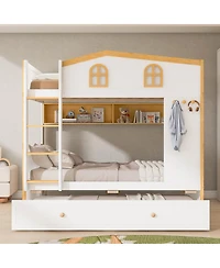 Streamdale Furniture Full over Full House Bunk Bed with Storage Shelves and Trundle