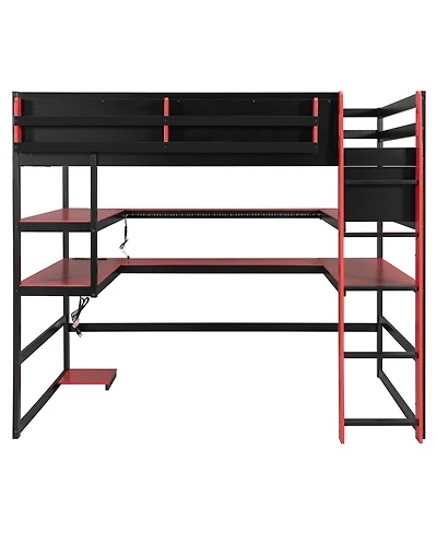 Streamdale Furniture Wood Loft Bed With Desk, Storage, Rgb Light