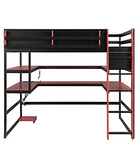 Streamdale Furniture Wood Loft Bed With Desk, Storage, Rgb Light
