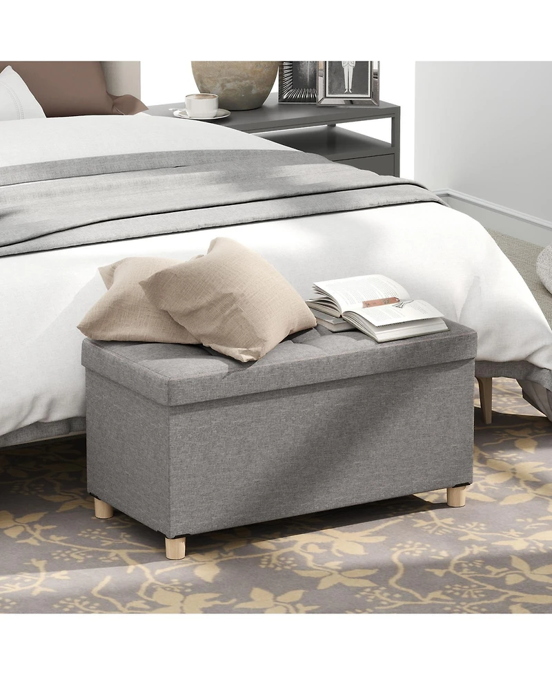 Sugift 30 in. Storage Ottoman Bench with Flip Top Tray and Solid Rubber Wood Legs