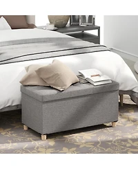 Sugift 30 in. Storage Ottoman Bench with Flip Top Tray and Solid Rubber Wood Legs