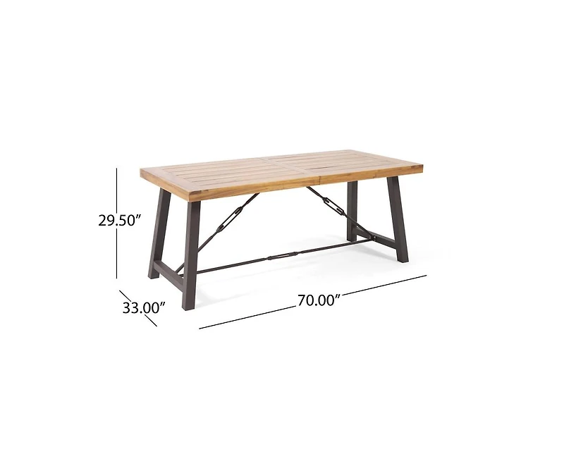 sumyeg Outdoor Acacia Wood Metal Base Dining Table with Teak Finish