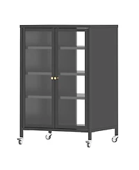 Boyel Living Tv Stand with Adjustable Shelves Tempered Glass Doors Steel Frame Wheels