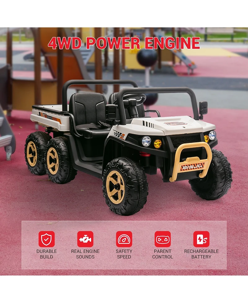 homfan 24V 2-Seater Ride-On Dump Truck 4WD with Remote Control, 110-Lb. Capacity, Ages 3–8