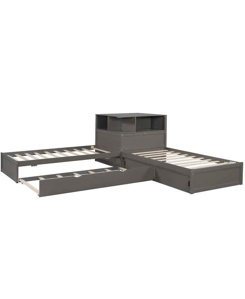 Streamdale Furniture L-Shaped latform Bed with Storage, Desk, Trundle, Led