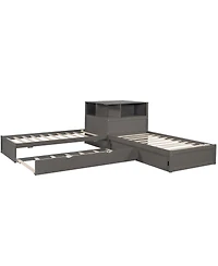 Streamdale Furniture L-Shaped latform Bed with Storage, Desk, Trundle, Led