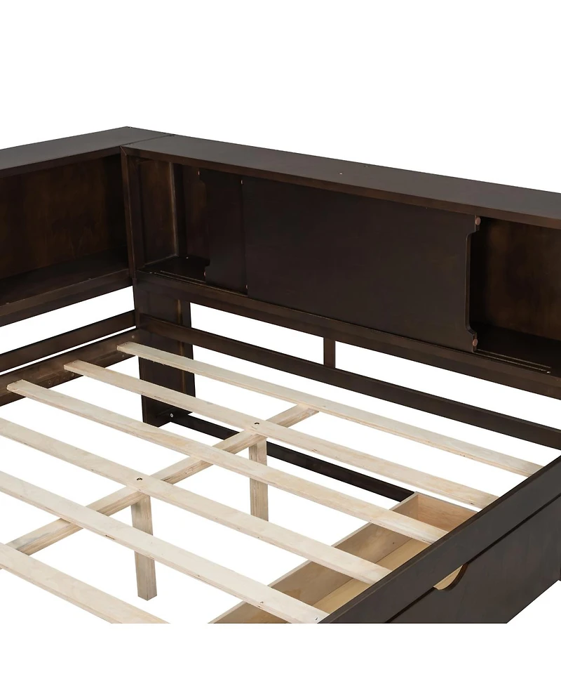 Streamdale Furniture Wood Daybed with Storage Shelves, Usb, Led, and 2 Drawers