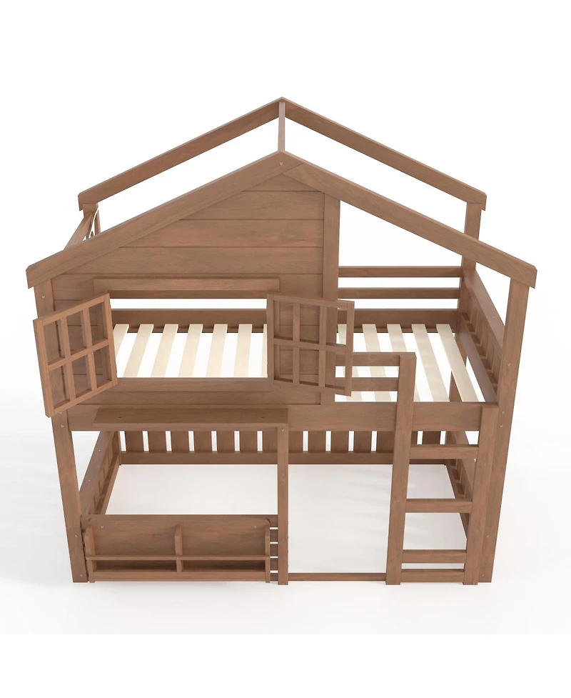 Streamdale Furniture Bunk Bed With Bookshelf and Safety Rail