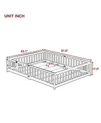 Streamdale Furniture Floor Bed with Fence, Door, Rubber Wood