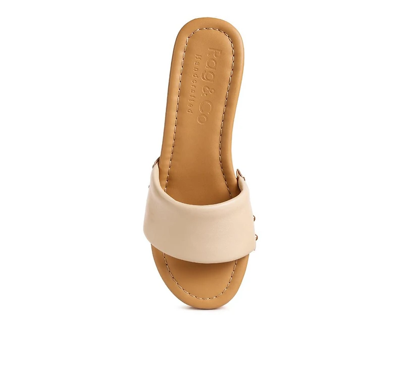 Minny Women Textured Heel Leather Slip On Sandals