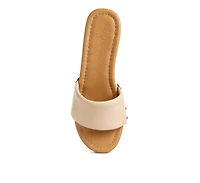 Minny Women Textured Heel Leather Slip On Sandals