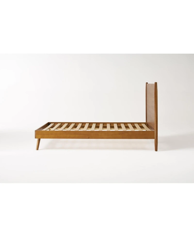 Streamdale Furniture Mid-Century Modern Bed Acacia Wood, No Box Spring