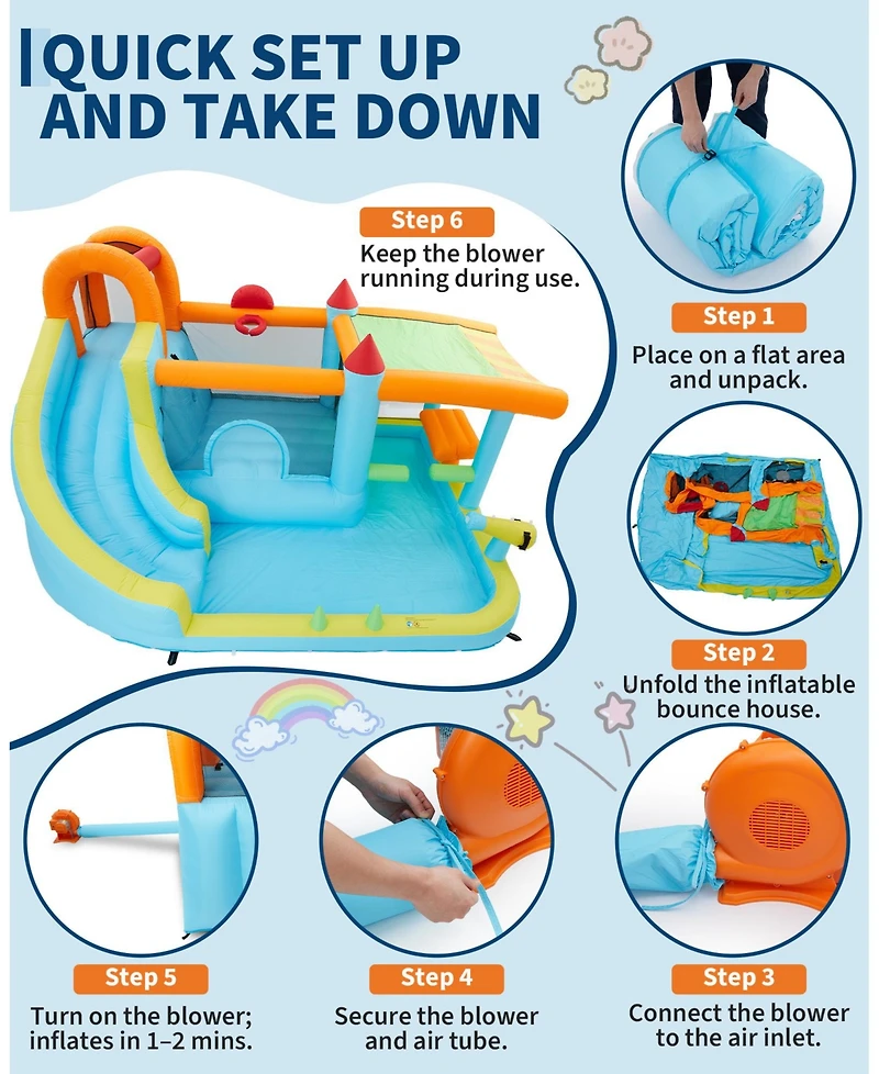 homfan 12-in-1 Inflatable Bounce House With Slide and Water Play, For 2-8 Kids, Ages 3+