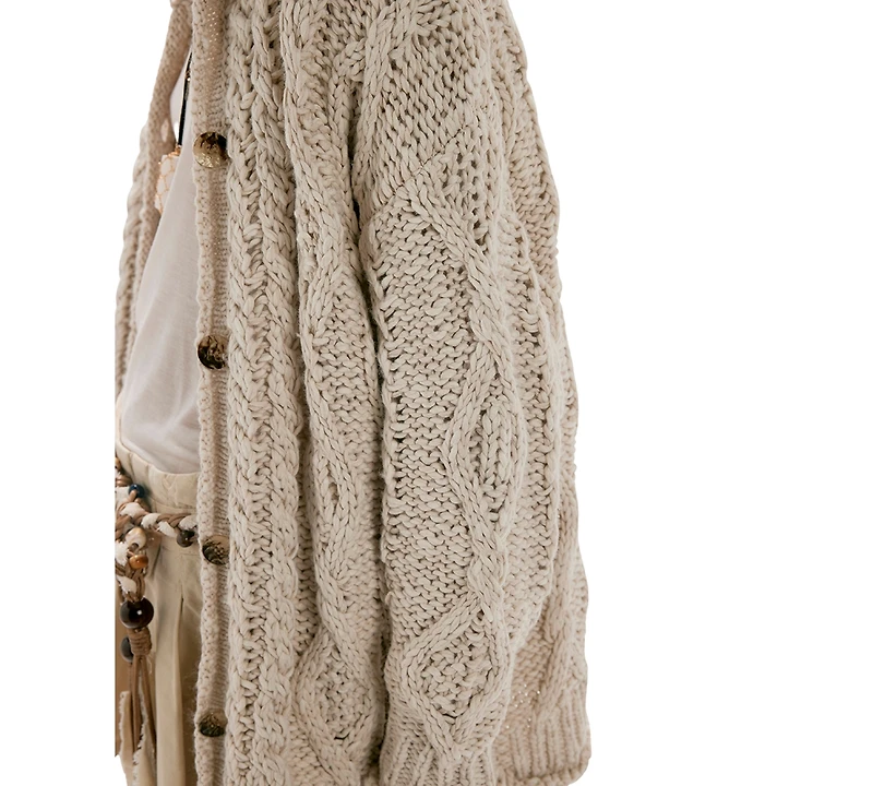 Free People Women's Chunky Cable-Knit Button-Front Cardigan