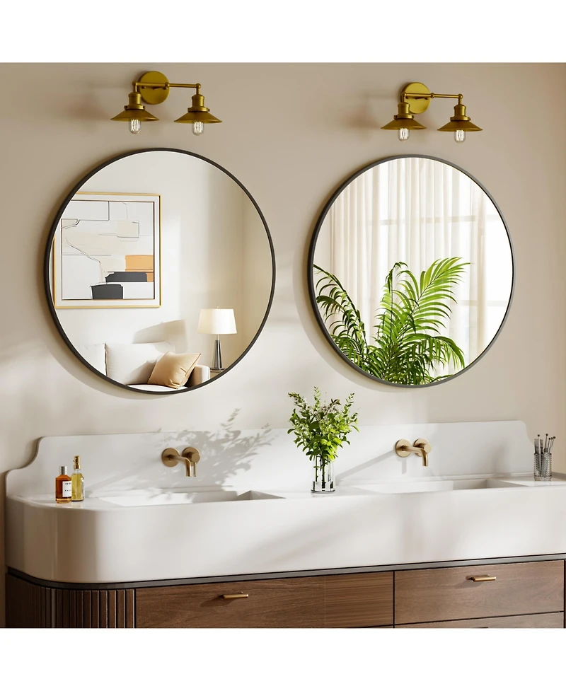 Koonmi Round Bathroom Mirror, Aluminum Alloy Frame