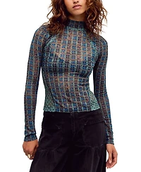 Free People Women's Sheer Floral Mesh Mock Neck Top