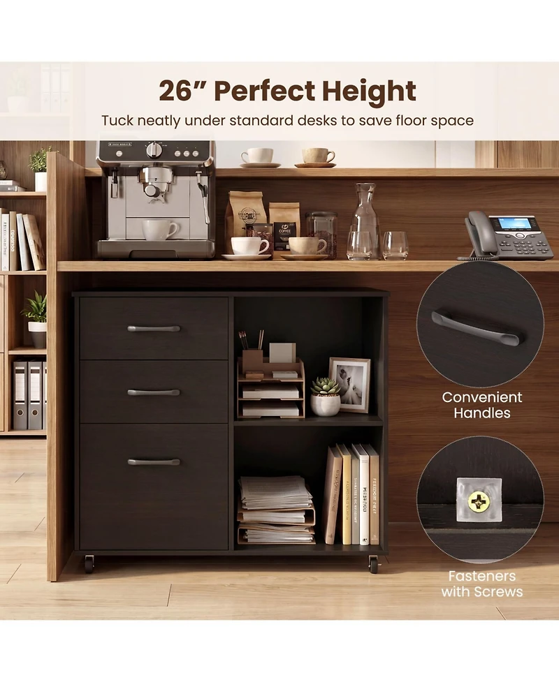 Mecale 3-Drawer Mobile Lateral File Cabinet and Printer Stand, Espresso