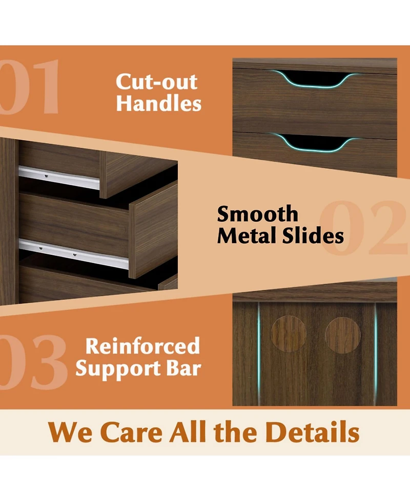 Mecale 5-Drawer Mobile File Cabinet with Lockable Casters, Walnut