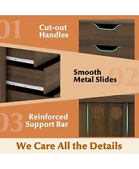 Mecale 5-Drawer Mobile File Cabinet with Lockable Casters, Walnut