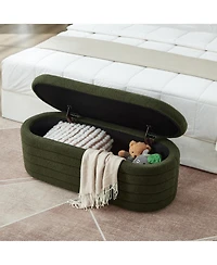 sumyeg Modern Oval Storage Ottoman Bench with Upholstered Boucle Fabric and Safety Hinge