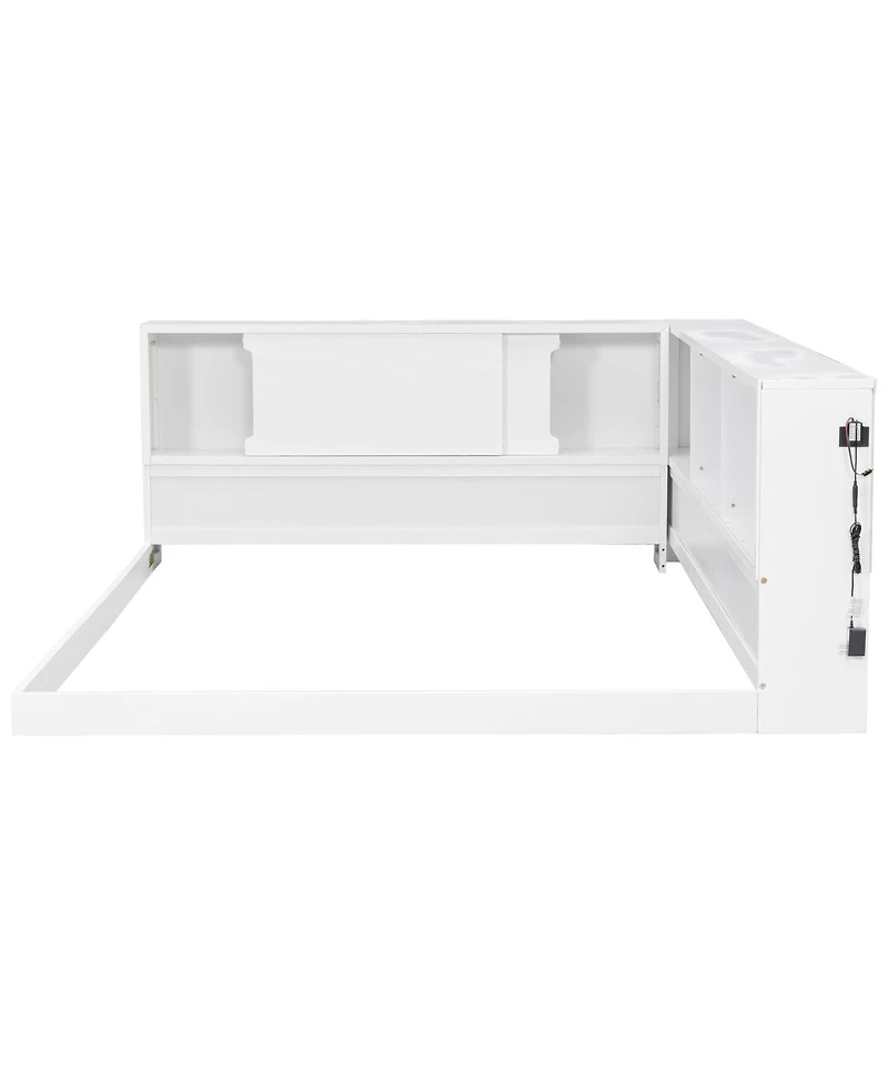 Streamdale Furniture Wood Daybed with Storage Shelves, Usb and Led