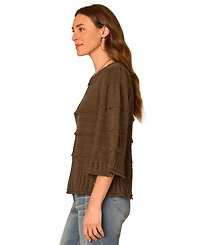 Democracy Women's Variegated-Stitch Scallop-Edge Cotton Sweater