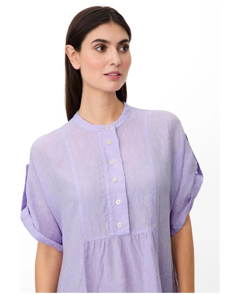 Masai Copenhagen Women's Mandarin Collar Short-Sleeve Shift Linen Dress