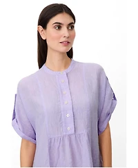 Masai Copenhagen Women's Mandarin Collar Short-Sleeve Shift Linen Dress