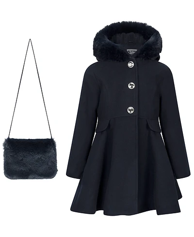 S Rothschild & Co Toddler Girls' 2T-5T Long-Sleeve Hooded Fur Trim Coat With Muff