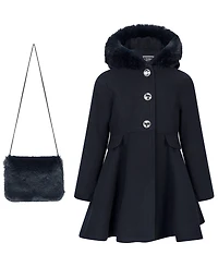 S Rothschild & Co Toddler Girls' 2T-5T Long-Sleeve Hooded Fur Trim Coat With Muff