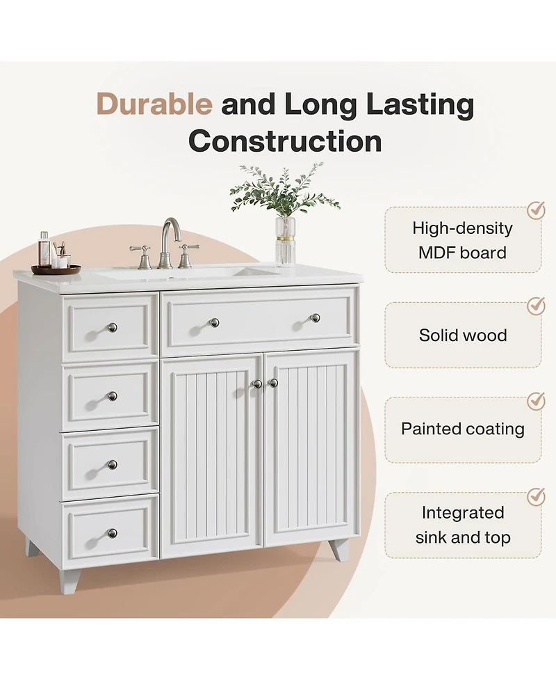 Tribesigns 36" Bathroom Vanity with Sink, Modern Bathroom Sink Cabinet with 3 Drawers and 2 Doors