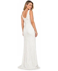 Lara Women's Beaded Cowl-Back Draped Wedding Gown