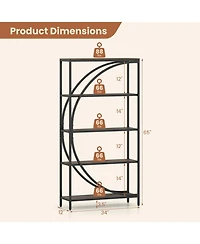 Costway 5-Tier Bookshelf, 65" Tall Industrial Etagere Bookcase with Half-Moon Shape