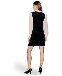 Yumi Women's Contrast Long Sleeve Velvet Mini Dress