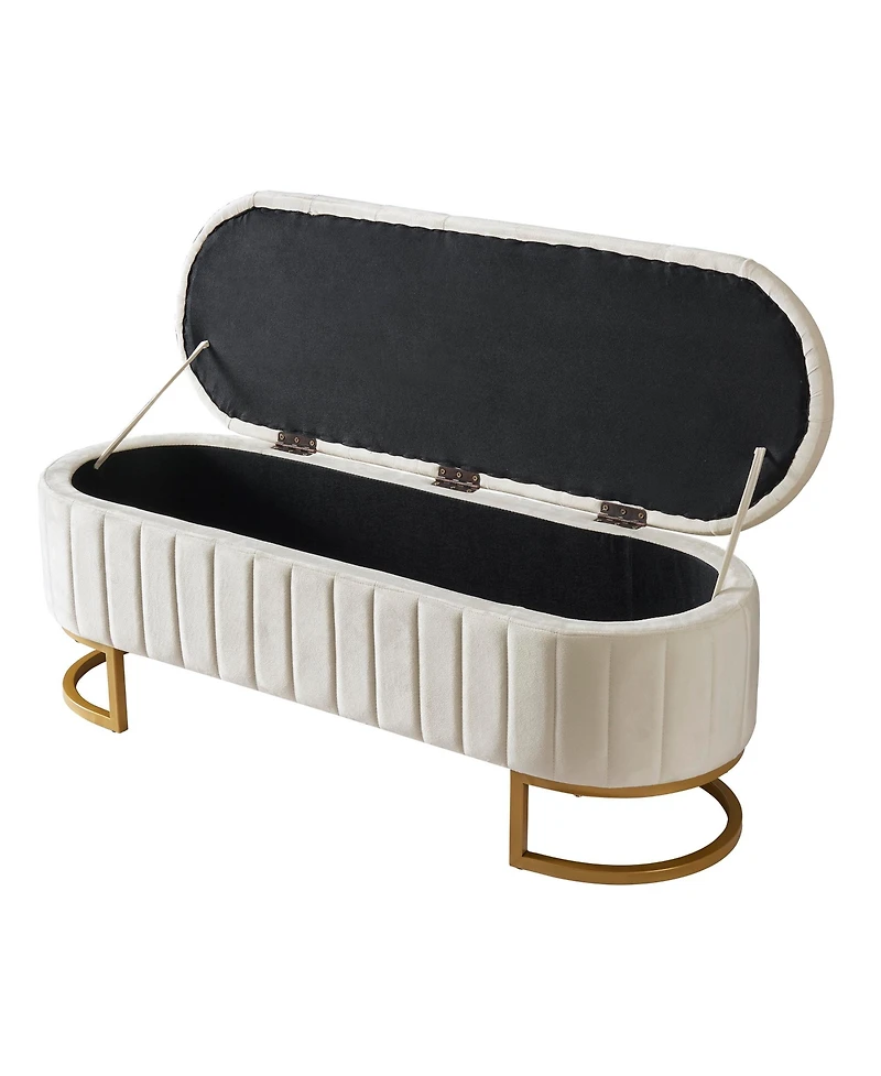 sumyeg Upholstered Velvet Storage Ottoman Bench with Button Tufted Design and Metal Legs