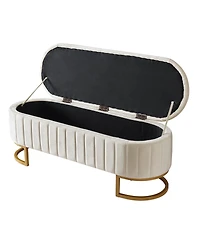 sumyeg Upholstered Velvet Storage Ottoman Bench with Button Tufted Design and Metal Legs