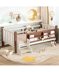 Streamdale Furniture Twin Floor Bed With Storage, Stairs and Rails