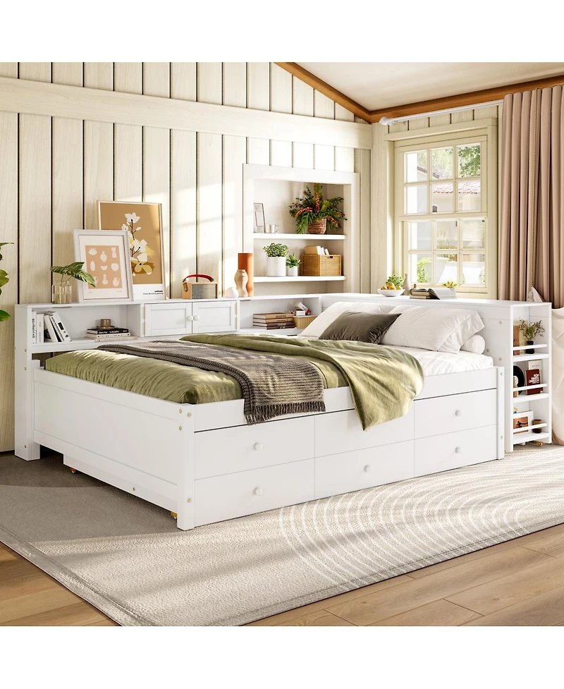 Streamdale Furniture Wood Daybed with Trundle, Storage, Shelves and Desk
