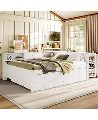 Streamdale Furniture Wood Daybed with Trundle, Storage, Shelves and Desk