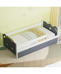 Streamdale Furniture Kids Star and Moon Wood Bed Frame with Slats Easy Assembly