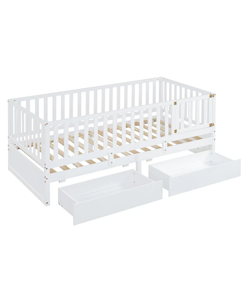 Streamdale Furniture Twin Wood Daybed With Drawers and Fence Rails